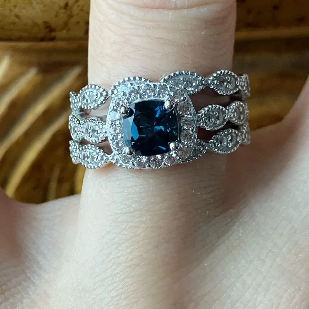 London Blue Topaz Sterling Silver Ring Set Size 9